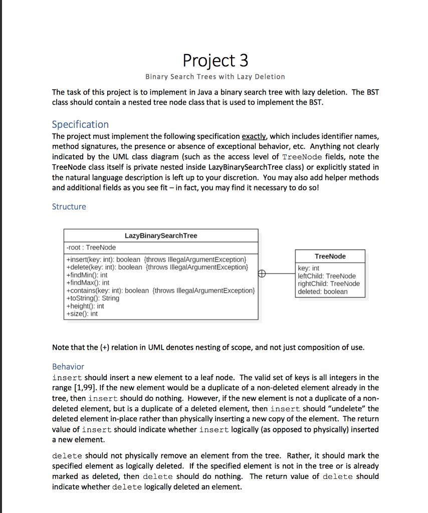 The task of this project is to implement in Java a binary