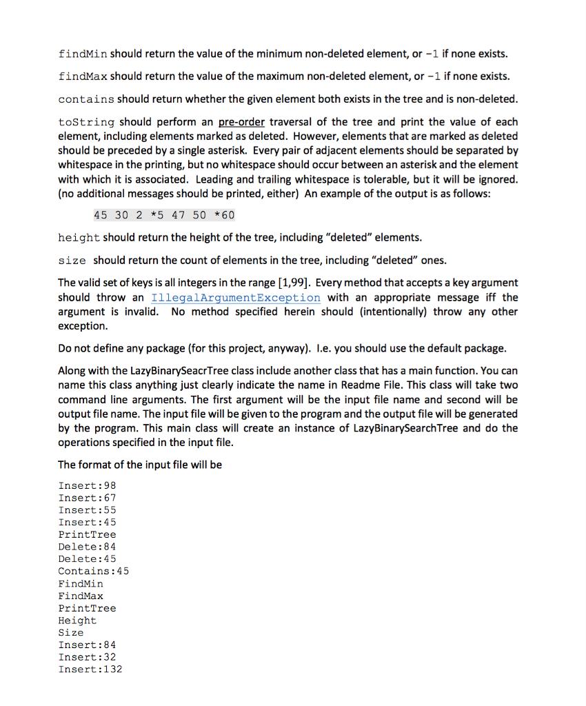 search tree with lazy deletion. The BST class should contain a nested