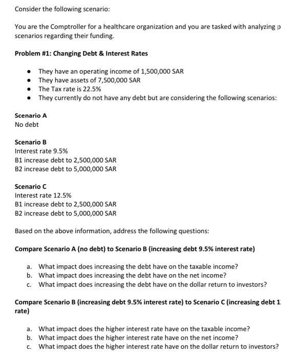 Consider the following scenario: You are the Comptroller for a healthcare organization and you are tasked