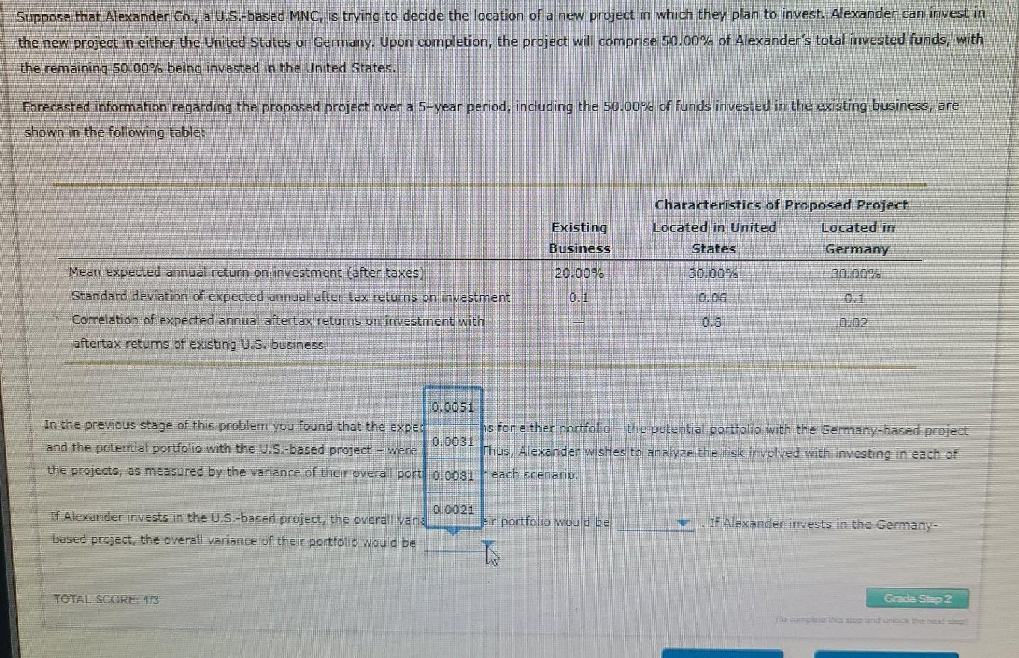 location of a new project in which they plan to invest. Alexander