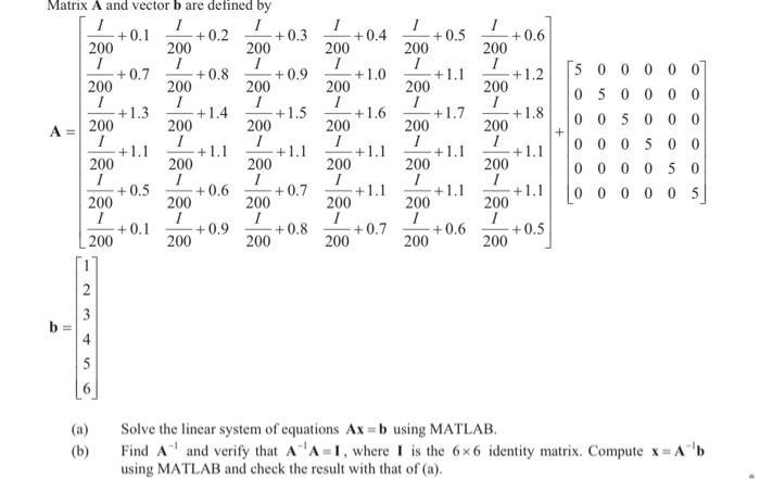 Matrix A and vector b are defined by I I 1 +0.1 +0.2 A = 5 200 I 200 I 200 I 200 I 200 I 200 2 (a) (b) +0.7