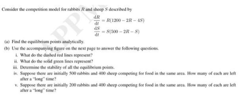 Consider the competition model for rabbits R and sheep S described by dR dt ds PP analytically. =