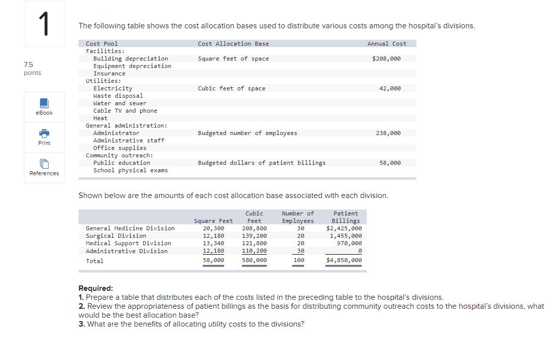 1 7.5 points eBook Print References The following table shows the cost