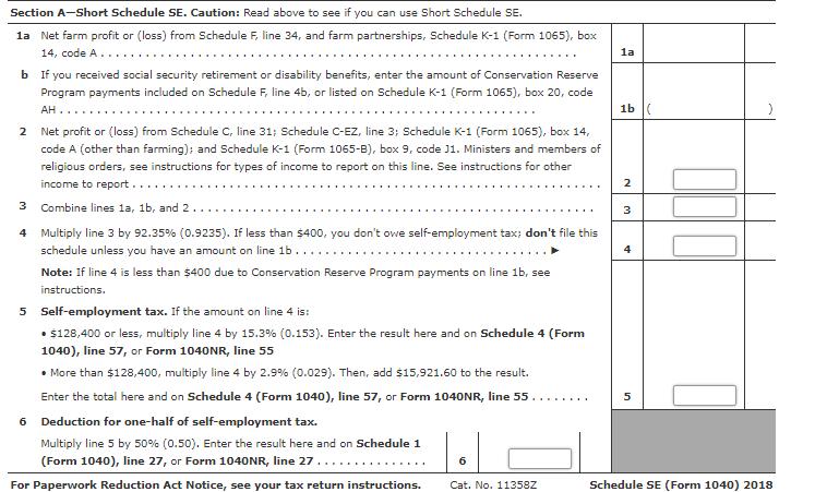la N3 34 Section A-Short Schedule SE. Caution: Read above to see if you can use Short Schedule SE. la Net farm profit or lo