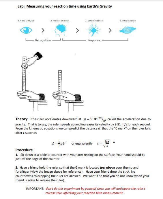 Lab: Measuring your reaction time using Earth's Gravity 1. View Stimulus 2.