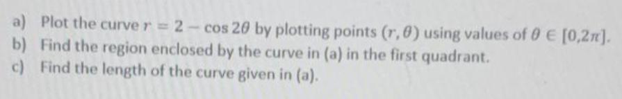 a) Plot the curve r = 2- cos 20 by plotting points