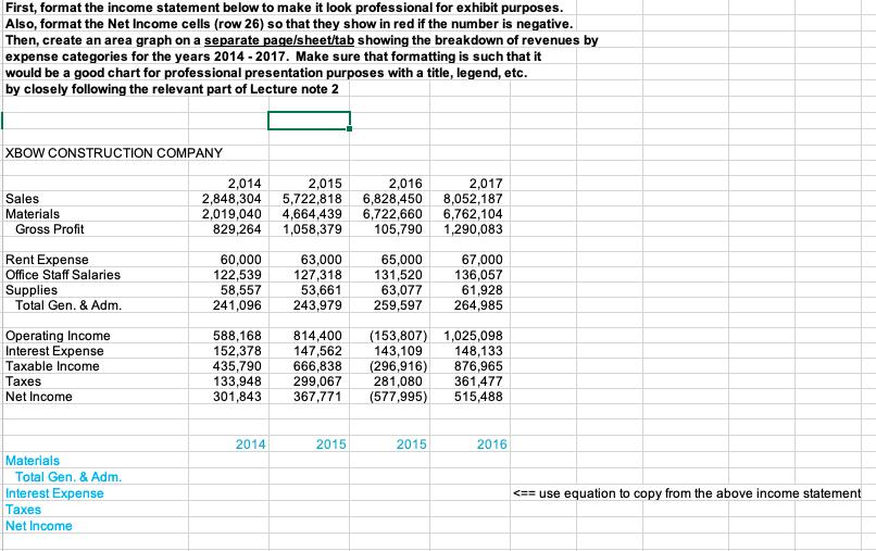 First, format the income statement below to make it look professional for