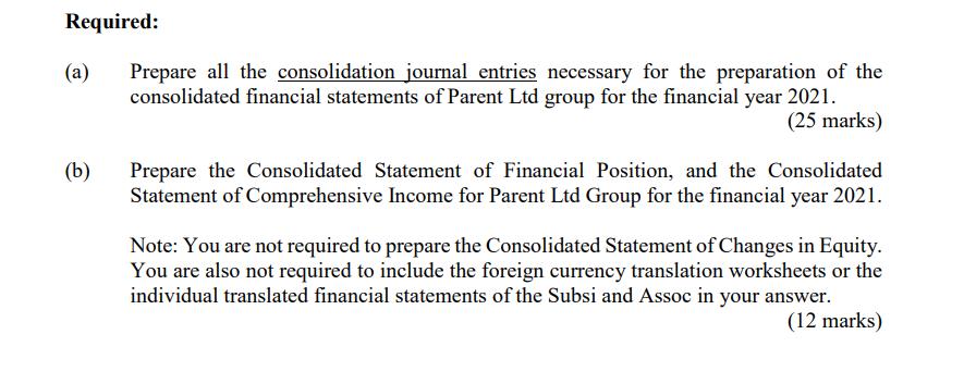 Required: (a) Prepare all the consolidation journal entries necessary for the preparation of the consolidated financial state