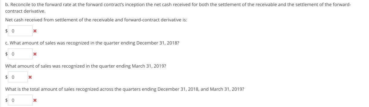 b. Reconcile to the forward rate at the forward contracts inception the net cash received for both the settlement of the rec