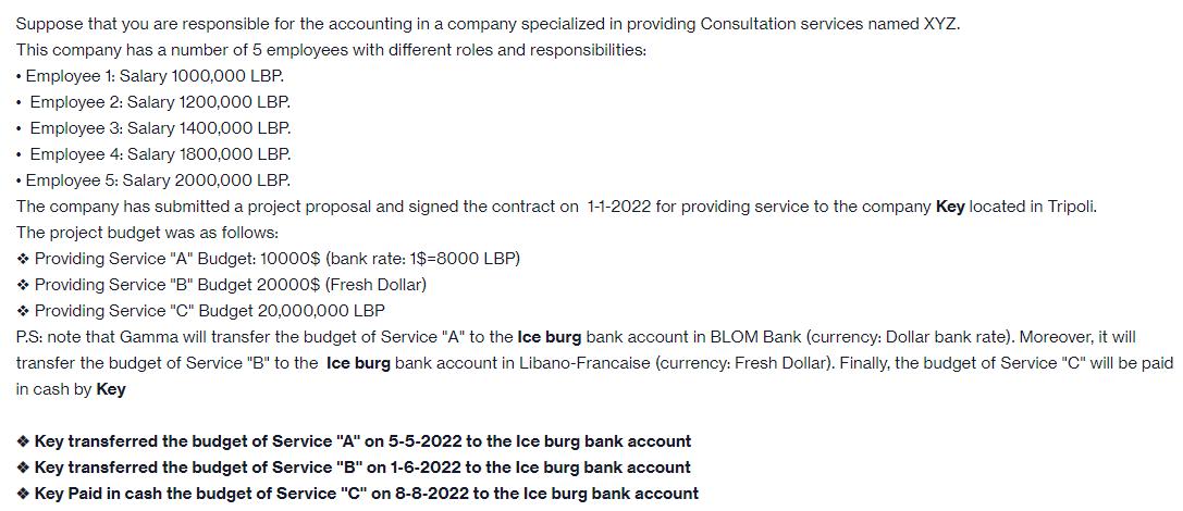 Suppose that you are responsible for the accounting in a company specialized in providing Consultation services named XYZ. Th