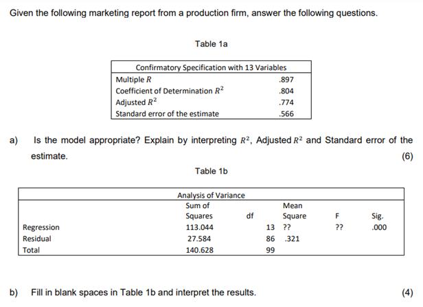 Given the following marketing report from a production firm, answer the following