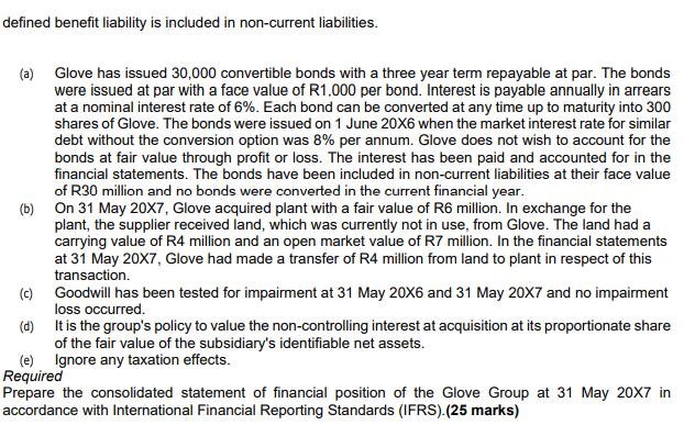 defined benefit liability is included in non-current liabilities. (a) Glove has issued 30,000 convertible bonds with a three