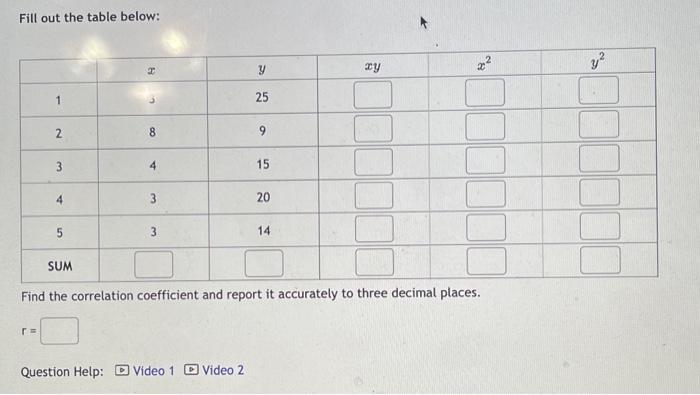 Fill out the table below: 1 r= 2 3 4 5 I
