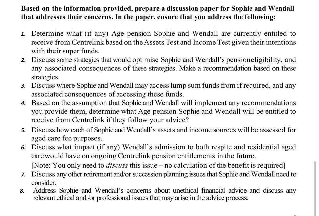Based on the information provided, prepare a discussion paper for Sophie and Wendall that addresses their concerns. In the pa