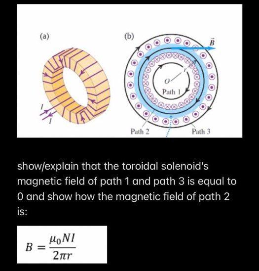 show/explain that the toroidal solenoids magnetic field of path 1 and path 3 is equal to 0 and show how the magnetic field o