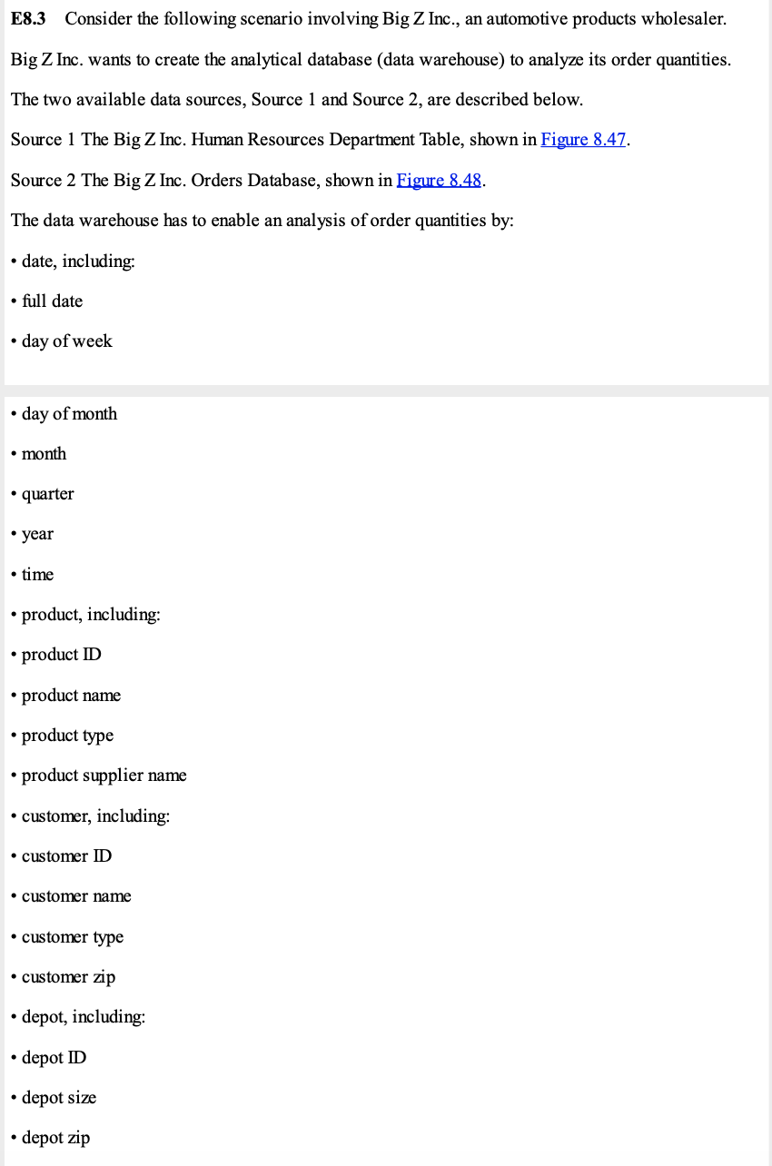 E8.3 Consider the following scenario involving Big Z Inc., an automotive products