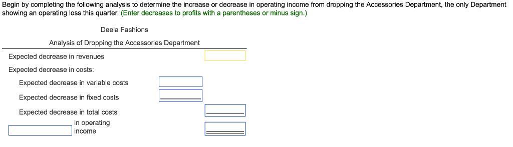 Begin by completing the following analysis to determine the increase or decrease in operating income from