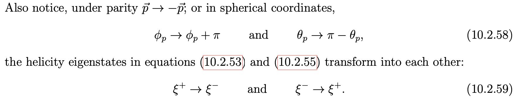 ( phi_{p} rightarrow phi_{p}+pi quad ) and ( quad theta_{p} rightarrow pi-theta_{p} ), the helicity eigenstates