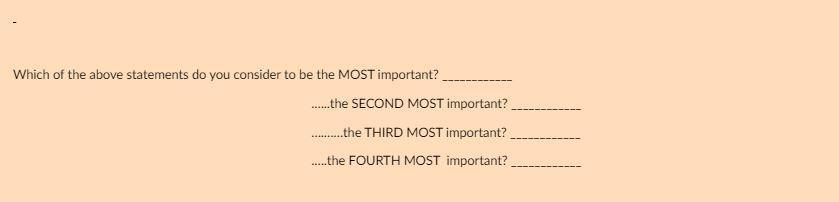Which of the above statements do you consider to be the MOST important? the SECOND MOST important? the THIRD MOST important?