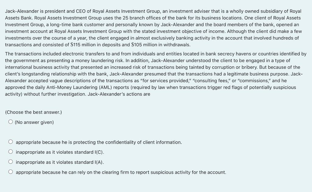 Jack-Alexander is president and CEO of Royal Assets Investment Group, an investment adviser that is a wholly owned subsidiary