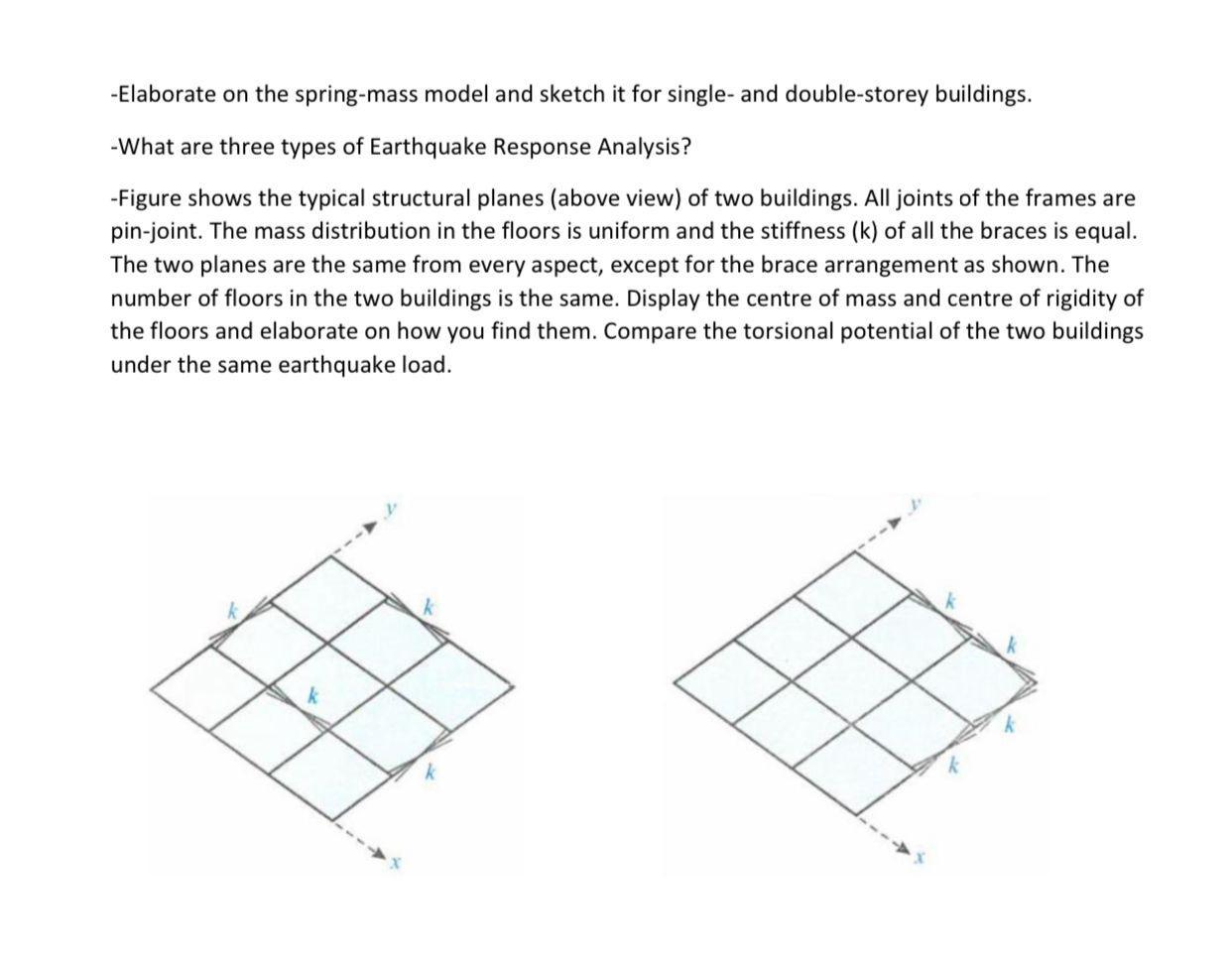 -Elaborate on the spring-mass model and sketch it for single- and double-storey buildings. -What are three