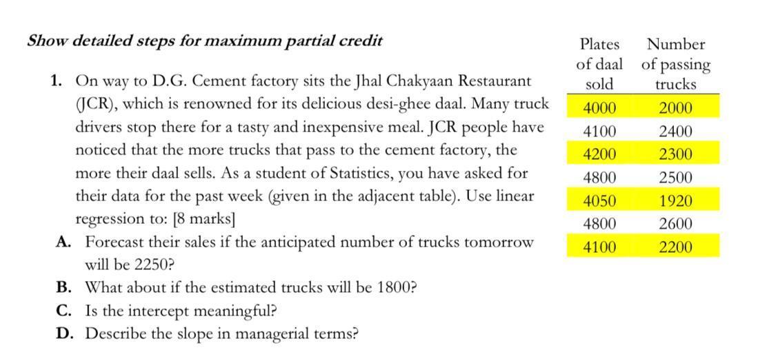 Show detailed steps for maximum partial credit 1. On way to D.G. Cement factory sits the Jhal Chakyaan