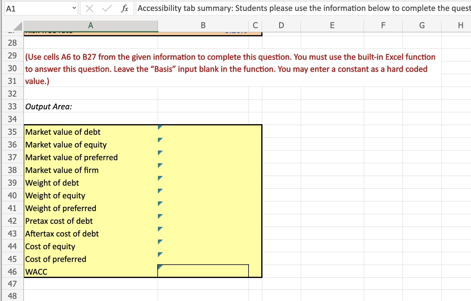 A1 ( quad checkmark checkmark f_{x} ) Accessibility tab summary: Students please use the information below to complete t