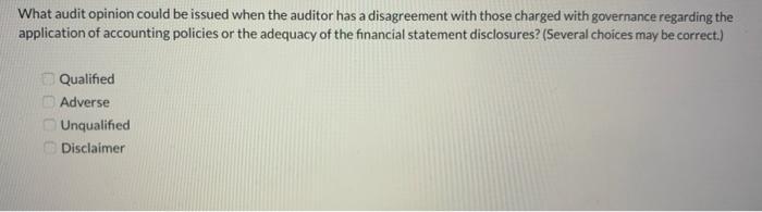 What audit opinion could be issued when the auditor has a disagreement with those charged with governance regarding theappli