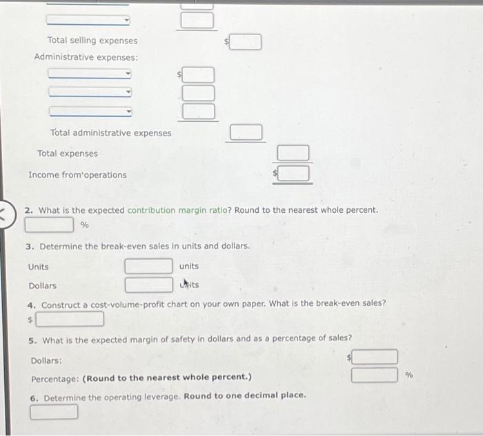 Total selling expensesAdministrative expenses:Total administrative expensesTotal expensesIncome from operations2. What i