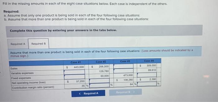 Fill in the missing amounts in each of the eight case situations below. Each case is independent of the others.Required:a.