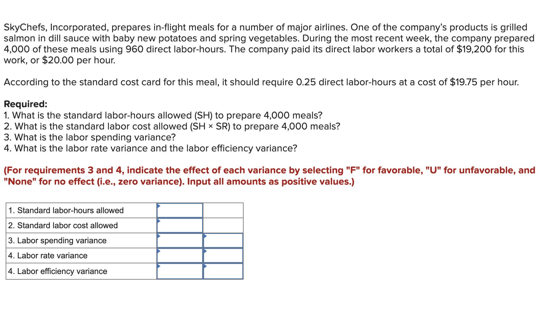 SkyChefs, Incorporated, prepares in-flight meals for a number of major airlines. One of the companys products is grilled sal