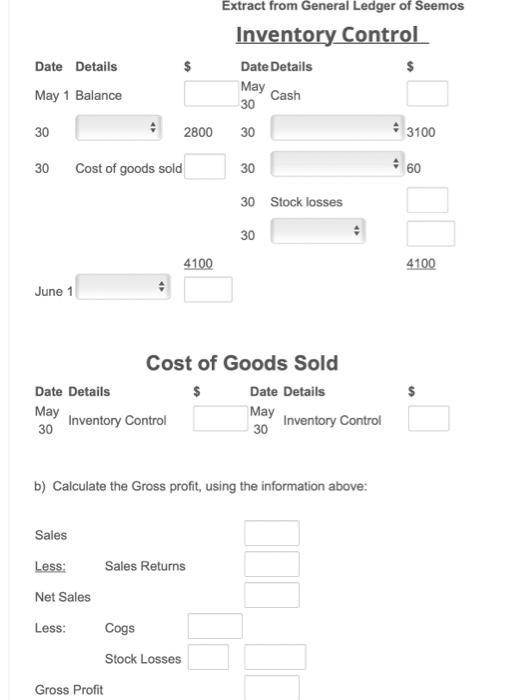 b) Calculate the Gross profit, using the information above:
