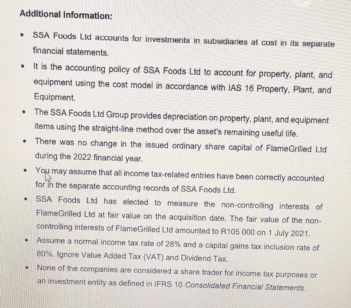 - SSA Foods Ltd accounts for investments in subsidiaries at cost in its separate financial statements. - It is the accounting