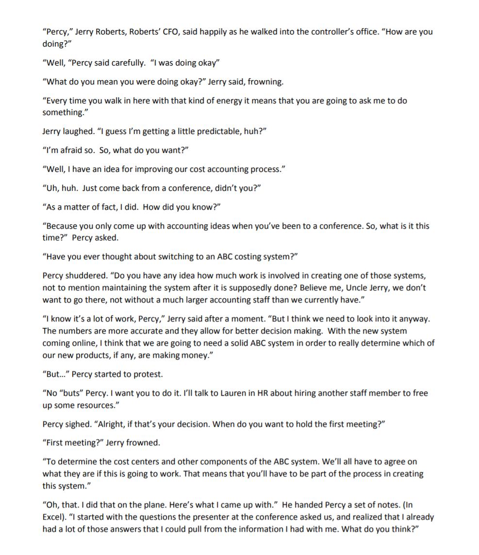 Percy,” Jerry Roberts, Roberts CFO, said happily as he walked into the controllers office. How are you doing? Well, “Pe