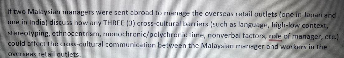 If two Malaysian managers were sent abroad to manage the overseas retail outlets (one in Japan and one in India) discuss how