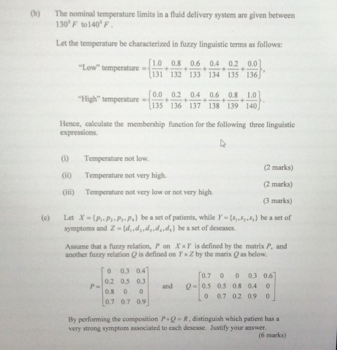 (b) (c) The nominal temperature limits in a fluid delivery system are
