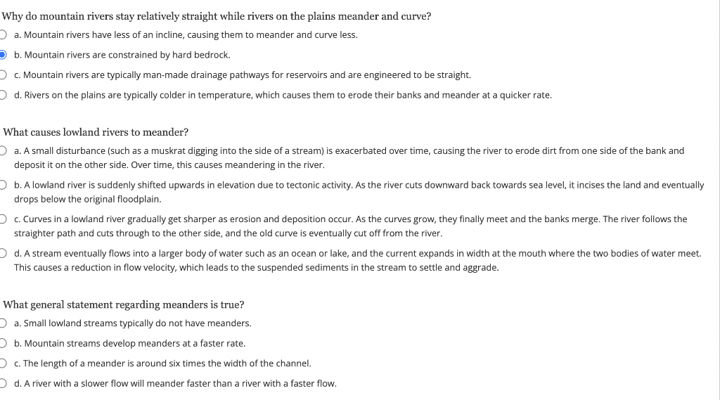 Why do mountain rivers stay relatively straight while rivers on the plains