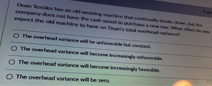 Doan Textiles has an old weaving machine that continually breaks down, but