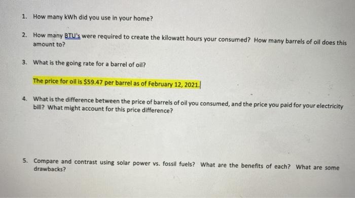 1. How many kWh did you use in your home? 2. How