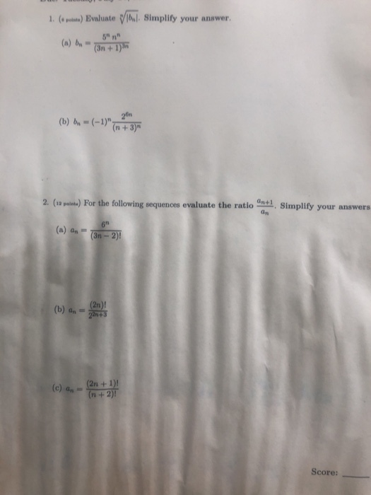 1. (points) Evaluate bal. Simplify your answer. 5" n (3n+1)n (b) b