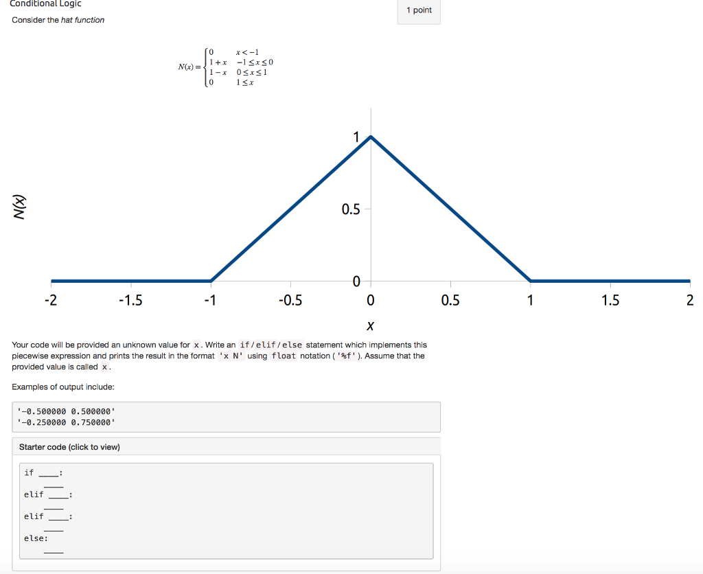 Conditional Logic Consider the hat function N(X) -2 '-0.500000 0.500000 '-0.250000 0.750000'