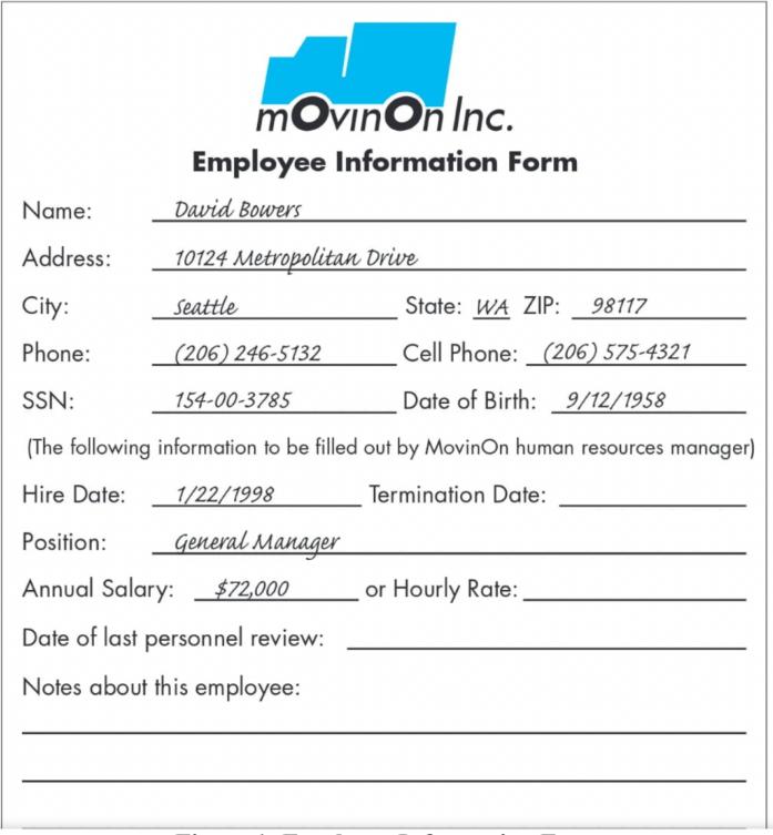 mOvinOn Inc. Employee Information Form (The following information to be filled out by MovinOn human resources manager) Hire D