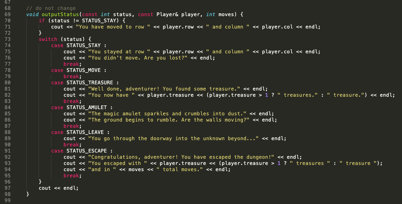 file. a. Player Struct: holds the values of the adventurer's position in