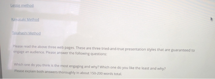 Lessig method Kawasaki Method Takahashi Method Please read the above three web