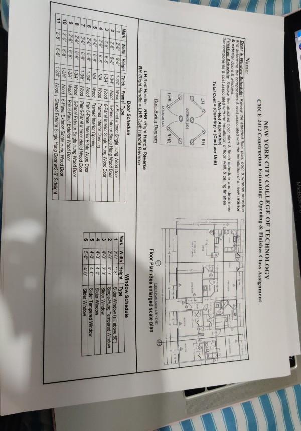 the attached floor plan & finish schedule and determine the components &