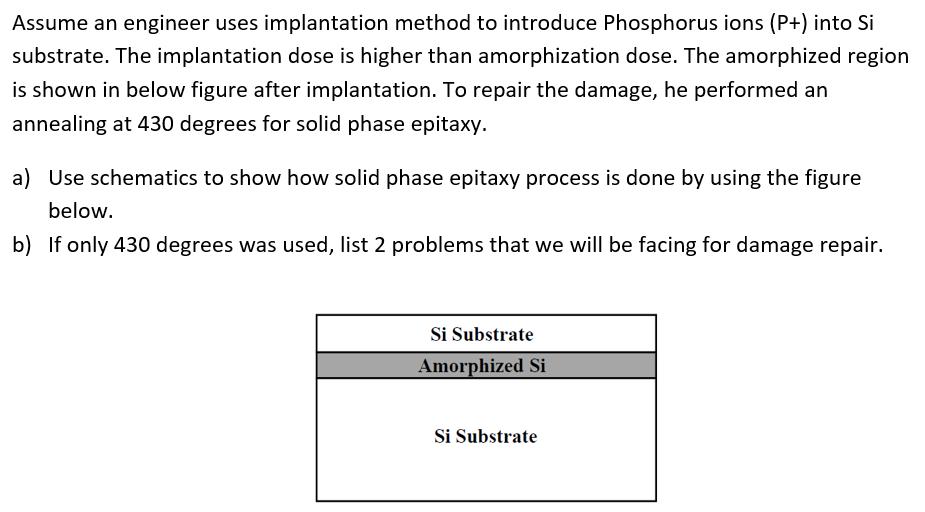 Assume an engineer uses implantation method to introduce Phosphorus ions ( (mathrm{P}+) ) into ( mathrm{Si} ) substrate