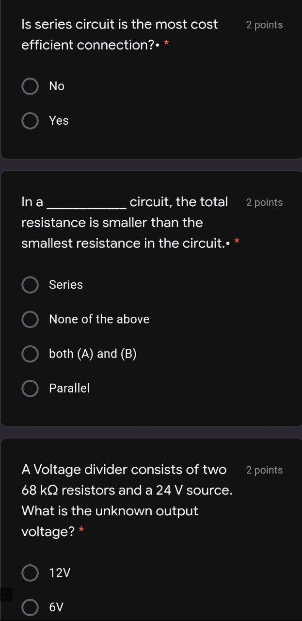 Is series circuit is the most cost efficient connection? * No Yes