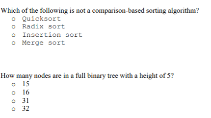 Which of the following is not a comparison-based sorting algorithm? o Quicksort