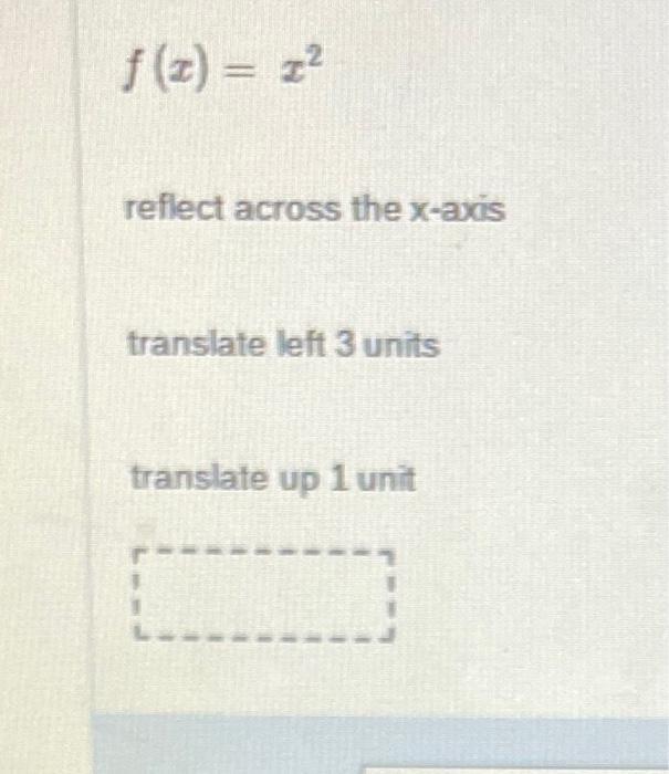 f (x) = 22 reflect across the x-axis translate left 3 units translate up 1 unit 1