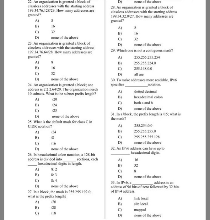 What is the first address of a block of classless addresses if